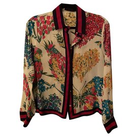 Gucci multicolor floral silk blouse Multiple colors