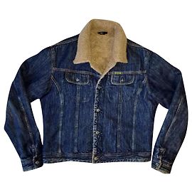 Diesel Giacca di jeans western trucker foderata in pile Borg Sherpa, Taglia XL Blu
