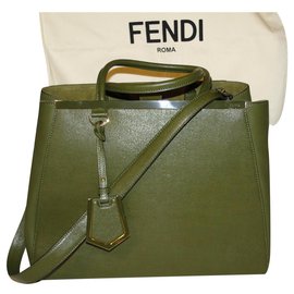 Fendi-FENDI bag 2Medium days khaki leather NEW + dustbag and label.-Khaki