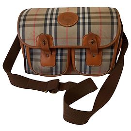 Bolsa de ombro Burberry preta de couro e tecido Preto Vermelho Bege Fora de branco Castanho claro
