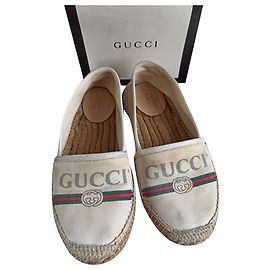 Canvas Espadrilles mit Gucci Logo Beige Aus weiß
