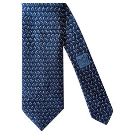 Hermès-Hermès Krawatte, die einen Perocan auskleidet-Grau,Dunkelblau