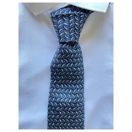 Hermès-Hermès Krawatte, die einen Perocan auskleidet-Grau,Dunkelblau