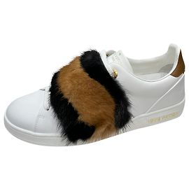 Louis Louise Baskets Louis Vuitton Cuir Blanc et Vison 36.5 Blanc