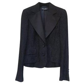 Dolce & Gabbana-Dolce & Gabbana Black Viscose Lace Wool Jacket Blazer Sz.42-Black