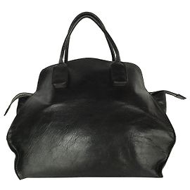 Bolso de cuero Yohji Yamamoto con lengüetas de asa de madera Negro