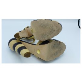 Chanel-Color block platform sandals-Black,Beige