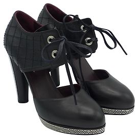 Chanel Tie front perforated steel Booties Black