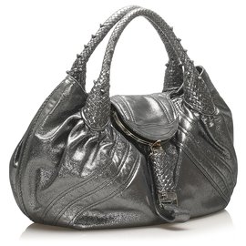 Fendi-Fendi Silver Spy Leather Shoulder Bag-Silvery