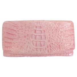 Autre Marque-Crocodile Skin Wallet tri-fold-Pink