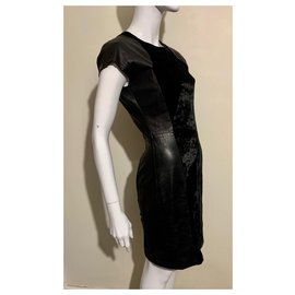 Prada-Leather and velvet dress-Black