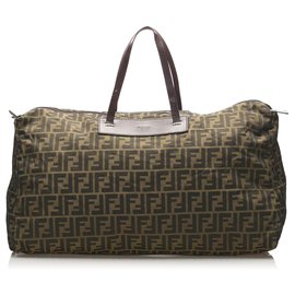 Fendi-Fendi Brown Zucca Nylon Travel Bag-Brown,Dark brown