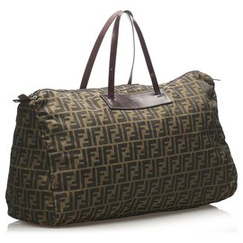 Fendi-Fendi Brown Zucca Nylon Travel Bag-Brown,Dark brown