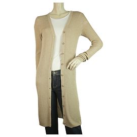 Dolce & Gabbana Veste en tricot de soie dorée avec boutons sur le devant Cardigan long Cardi sz M Doré