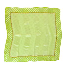 Autre Marque-Echo Green Polka Dots Square 100% Silk Scarf Foulard Wrap-Green