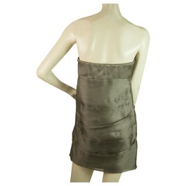 Jay Ahr-Jay Ahr Taupe Brown Strapless 100% Mini vestido longo de seda tamanho S-Marrom