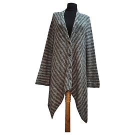 Autre Marque Oska graue lange gestreifte Strickjacke Wolle Alpaka Grau
