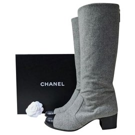 Chanel-Chanel 2017 Gray Wool Boots Sz.38-Grey