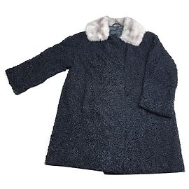 Autre Marque Black astrakhan coat with fur collar Black