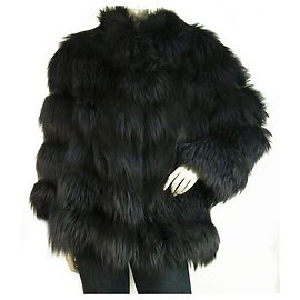 MANZARI Silver Fox fur jacket in amazing Midnight blue color! Size 40 Black Blue