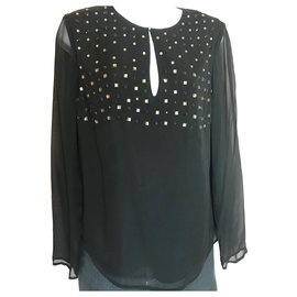 Diane Von Furstenberg-Diane Von Furstenberg black silk blouse with rhinestones-Black