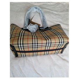 Burberry-BURBERRY Austen Einkaufstasche aus Leinen mit Karomuster-Beige