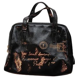 Yves Saint Laurent Y Mail Handbag Black Patent Leather Black