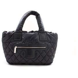 Chanel-CHANEL Coco Cocoon PM Nylon Tote Bag Handbag Black Leather-Black