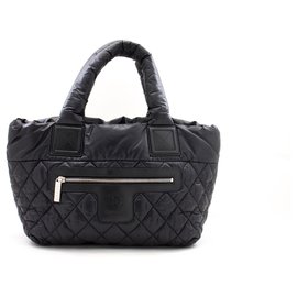 Chanel-CHANEL Coco Cocoon PM Tote Bag in nylon borsetta in pelle nera-Nero