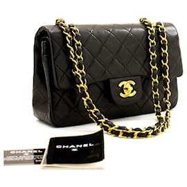 Chanel-Chanel 2.55 solapa forrada 9"Bolso de hombro con cadena clásica Monedero negro-Negro