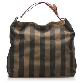 Fendi-Sac à bandoulière en toile Fendi Pequin marron-Marron,Noir
