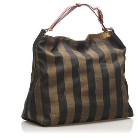 Fendi-Sac à bandoulière en toile Fendi Pequin marron-Marron,Noir