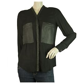 Helmut Lang Black Viscose w. Ledertaschen & Trim Button Down Shirt Top Größe S. Schwarz