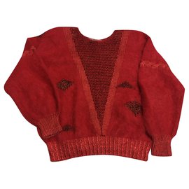 Autre Marque Anny Blatt Angora Pullover rot handgestrickt Rot