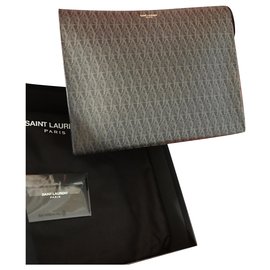 Saint Laurent-SAINT LAURENT PARIS Classic Toile Monogram clutch / cosmetic bag-Brown