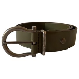 Salvatore Ferragamo-Studded khaki green belt-Khaki