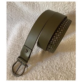 Salvatore Ferragamo-Studded khaki green belt-Khaki