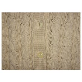 Polo Ralph Lauren-Cardigan Ralph Lauren in maglia a trecce con collo a scialle-Crema