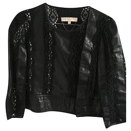 Vanessa Bruno Lederjacke mit Spitze Schwarz Schwarz