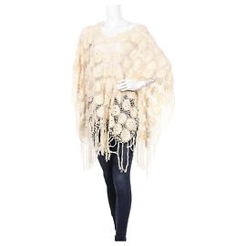 Cardigã poncho de crochê Twin Set bege de algodão Bege