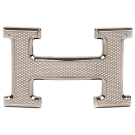 Hermès Hebilla de cinturón Constance "Guillochée" en metal plateado paladio Plata