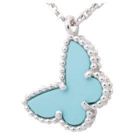 Van Cleef & Arpels Sweet Alhambra Turquoise Butterfly Pendant, 18K white gold Blue