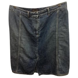 Mulberry-Mulberry denim skirt from cotton and linen-Blue