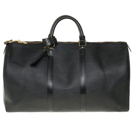 Louis Vuitton-Sac de voyage Louis Vuitton Keepall 50 en cuir épi noir en très bel état-Noir