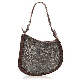 Bolsa de ombro em couro de ostra Fendi marrom com relevo Marrom Cinza Castanho escuro