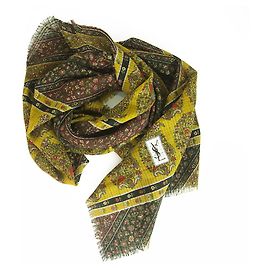 Yves Saint Laurent sciarpa quadrata extra large in lana e seta pashmina mustrad paisley Multicolore