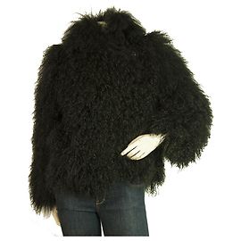 Diane Von Furstenberg Diane Von Furstenburg DVF Schwarzes Lammfell Shearling Langarm Jackenmantel Gr 4 Schwarz