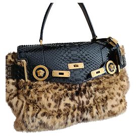 Versace Medusa Mink Fur con bolso de mano Exotic Python Bronce