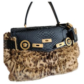 Bolsa Versace Medusa Mink Fur com Exotic Python Bronze