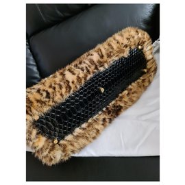 Versace-Bolsa Versace Medusa Mink Fur com Exotic Python-Bronze